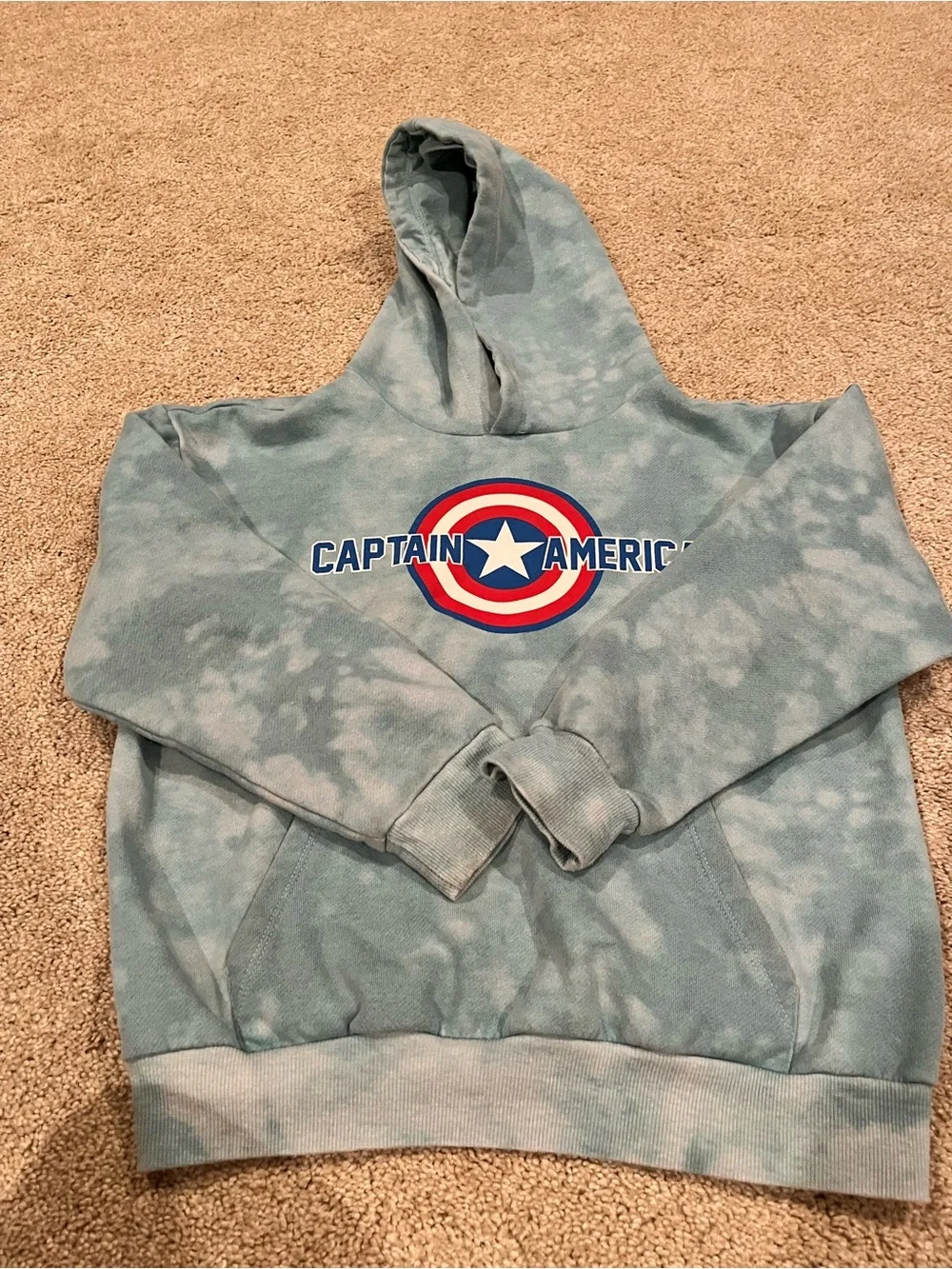 Marvel Captain America Tie-Dye Crewneck Hoodie - Light Blue